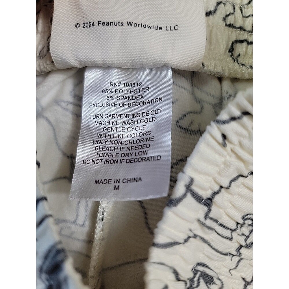 Munki Munki PEANUTS Pajama Pants Size M Hi Waist Wide Leg White Hearts Stretch E - Picture 5 of 5